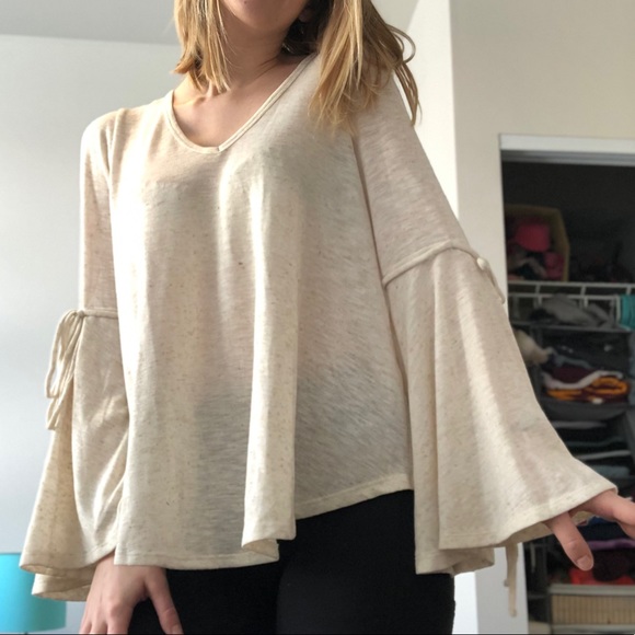 Bell Sleeve Cold Shoulder V-Neck Top - Picture 1 of 3